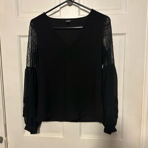 Express Black Sheer Lace Sleeve Blouse